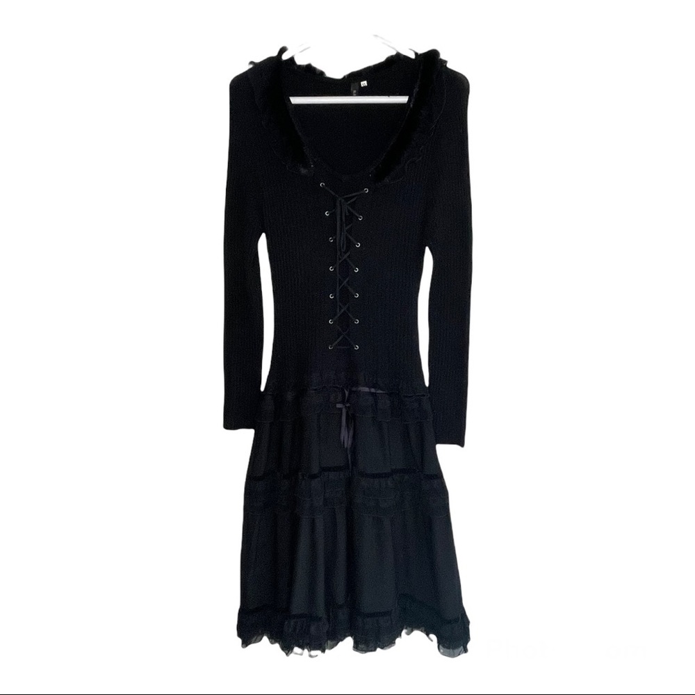 Black XL Natalia Midi Long-sleeve Dress
